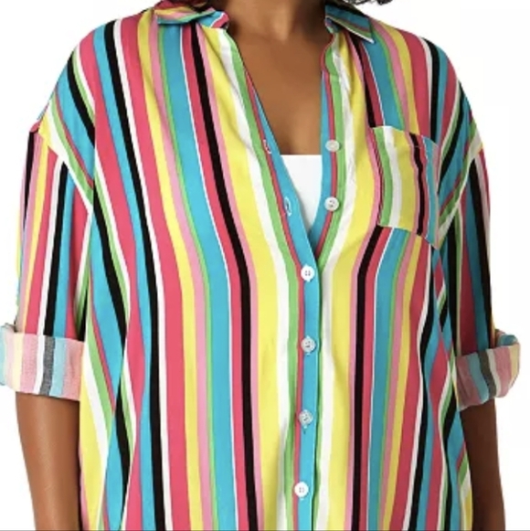 ANNE COLE Button- Down Shirt swim Cover-Up Size 18/20 new with tags - Picture 3 of 15